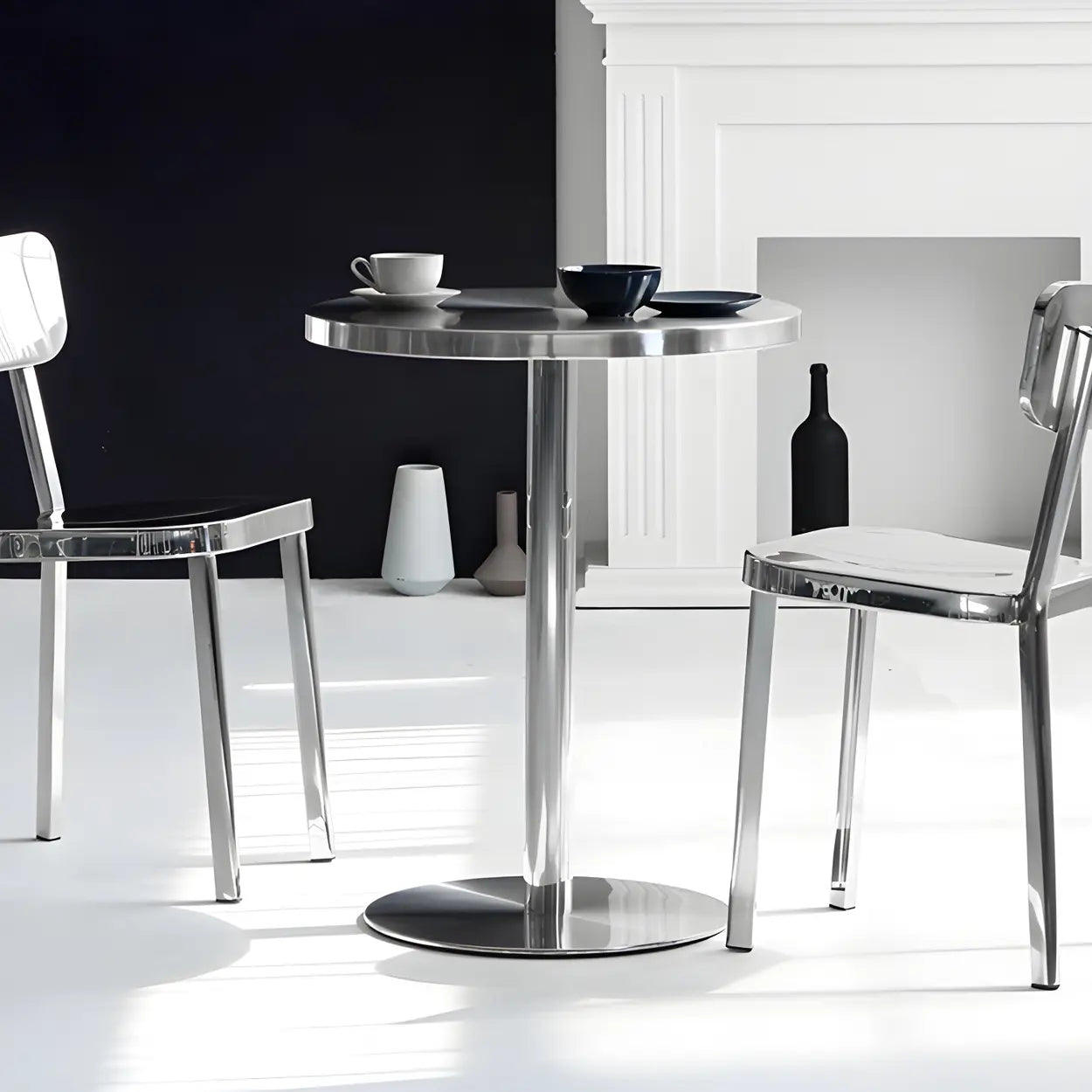 Wood industrial stainless dining tables