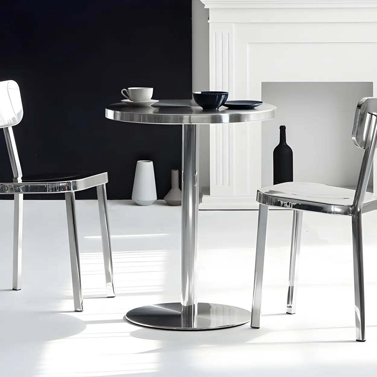 Wood industrial stainless dining tables