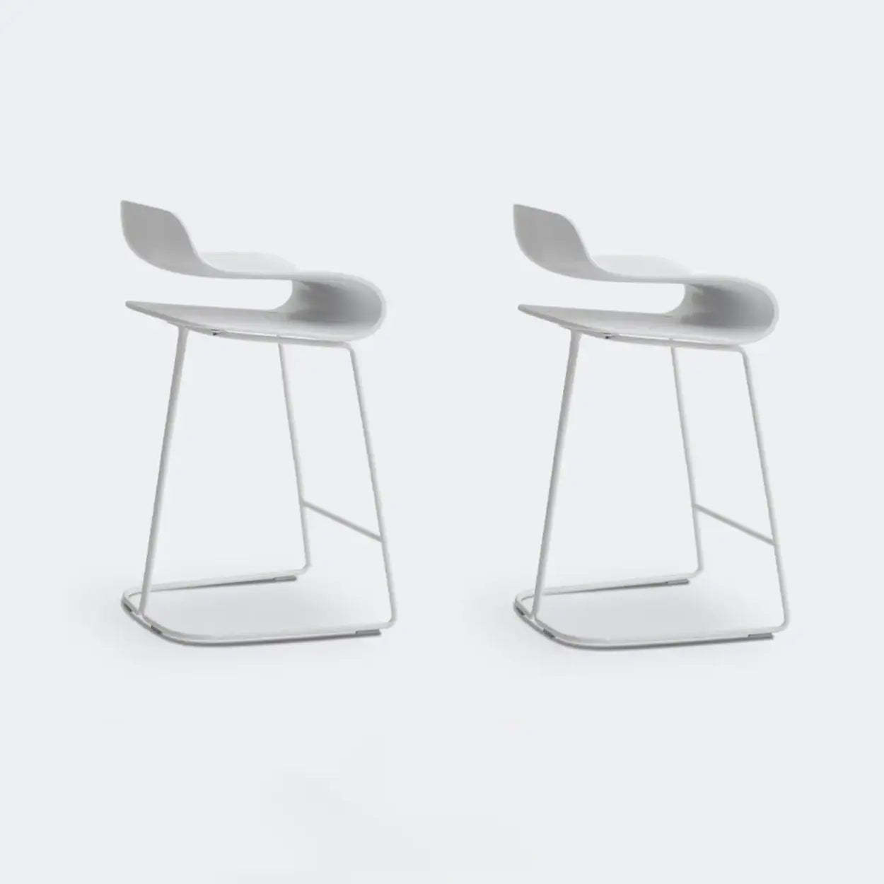 Industrial low back black steel bar & counter stools — 21.6" H x 16" W / White / Set of 2