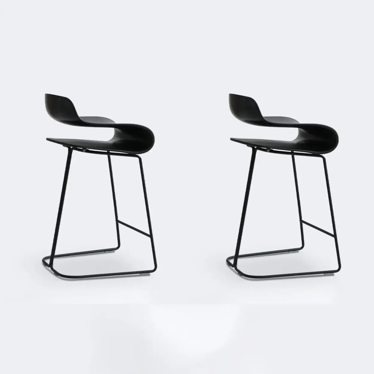 Industrial S-Curve Steel Low Back Armless Bar Stool — Black / 2 Piece Set