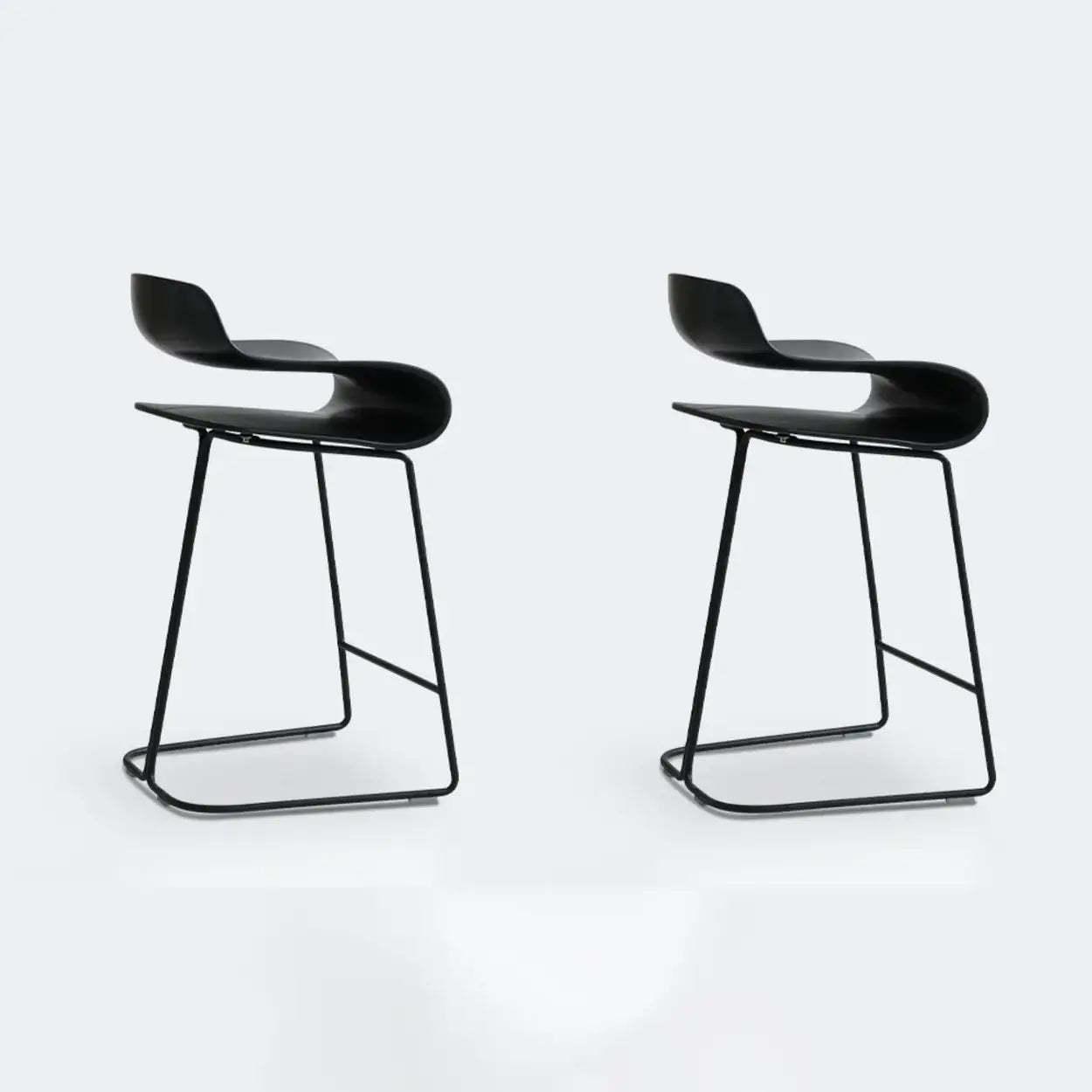 Industrial S-Curve Steel Low Back Armless Bar Stool — Black / 2 Piece Set