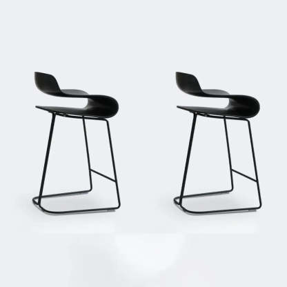 Industrial S-Curve Steel Low Back Armless Bar Stool — Black / 2 Piece Set