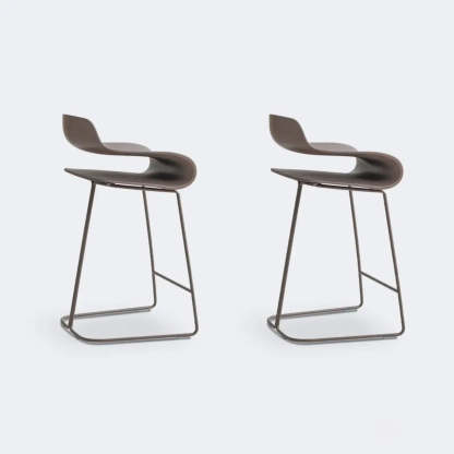 Industrial S-Curve Steel Low Back Armless Bar Stool — Champagne / 1 Piece