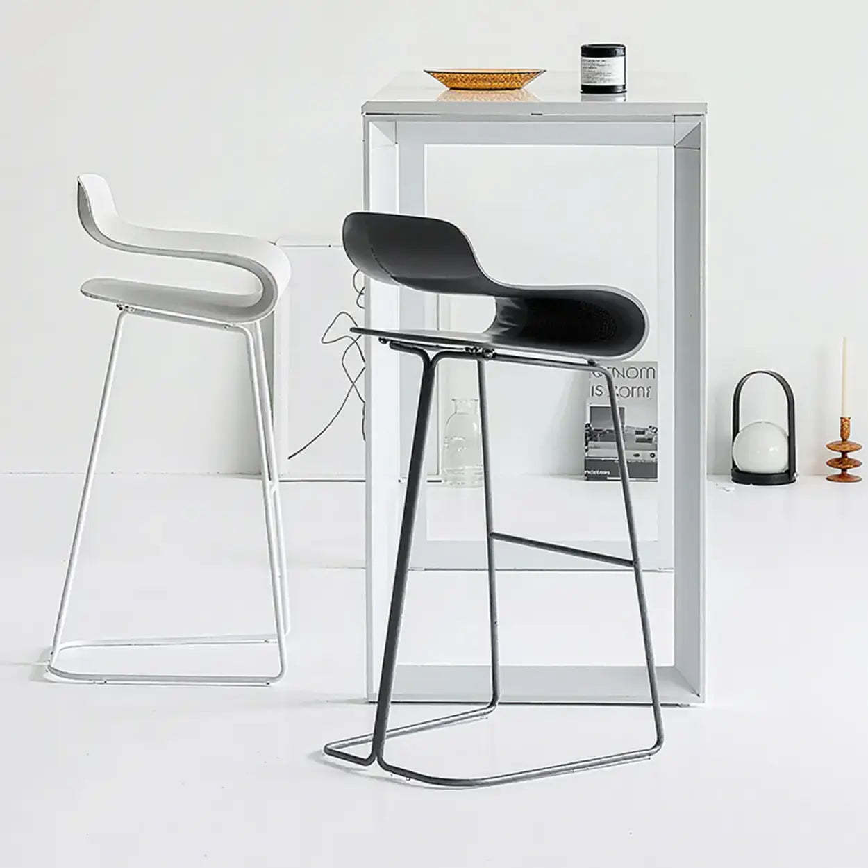 Industrial S-Curve Steel Low Back Armless Bar Stool — White / 1 Piece