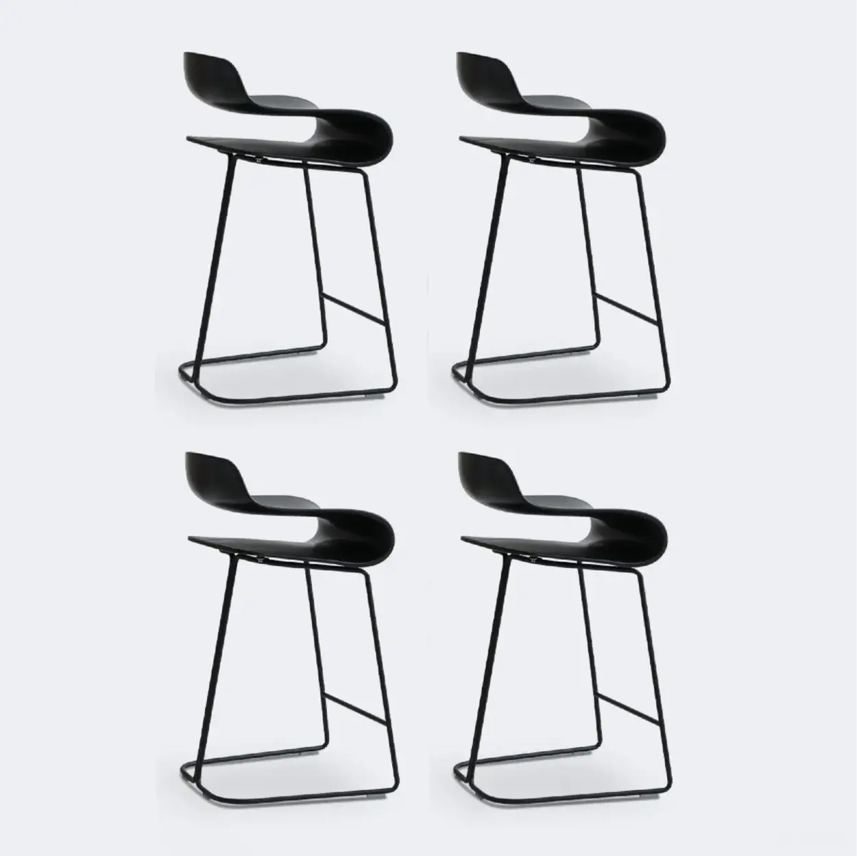 Industrial S-Curve Steel Low Back Armless Bar Stool — Champagne / 4 Piece Set