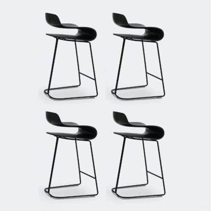 Industrial S-Curve Steel Low Back Armless Bar Stool — Champagne / 4 Piece Set
