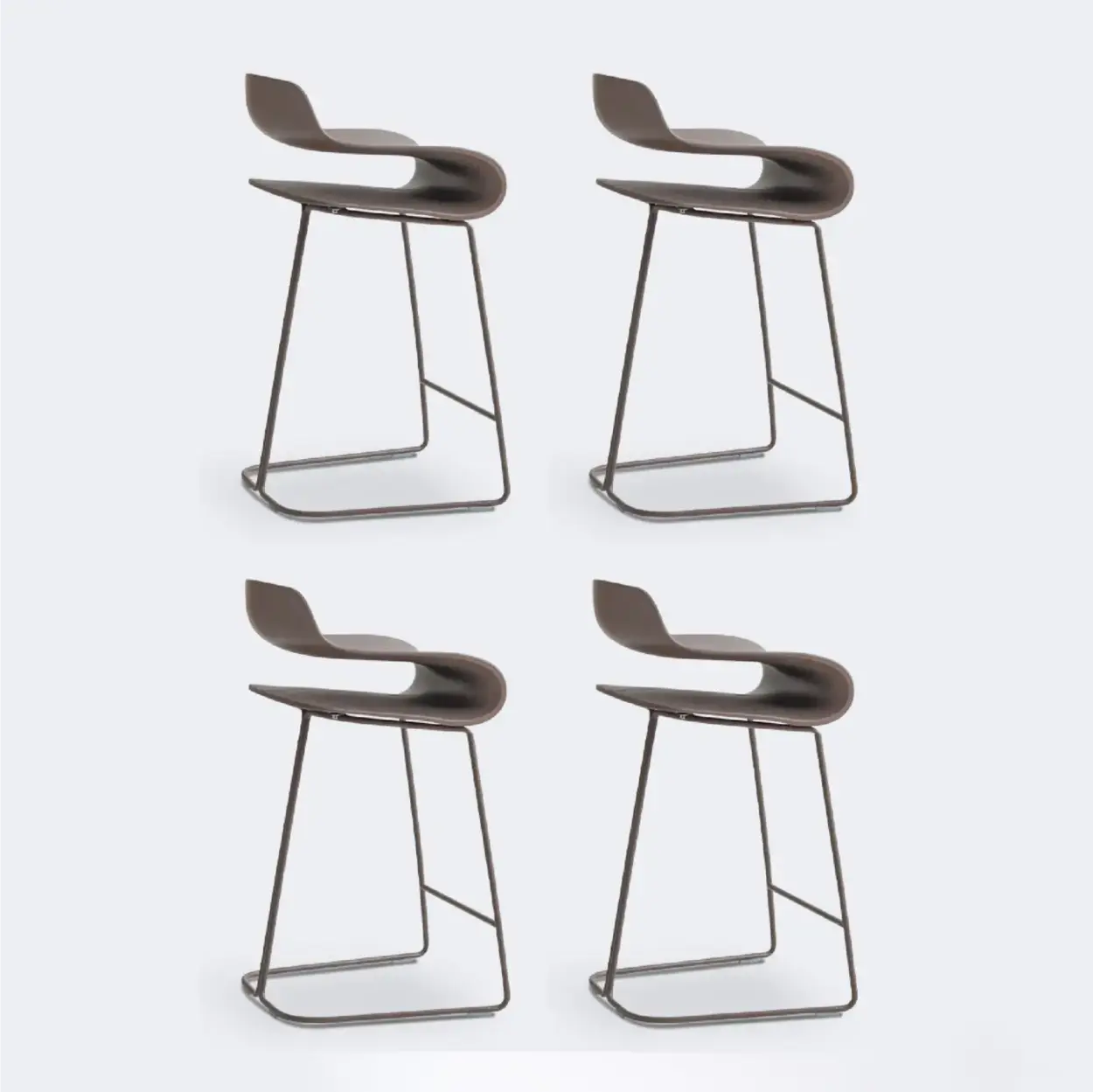 Industrial S-Curve Steel Low Back Armless Bar Stool — Champagne / 2 Piece Set