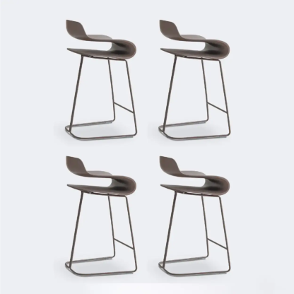 Industrial S-Curve Steel Low Back Armless Bar Stool — Champagne / 2 Piece Set