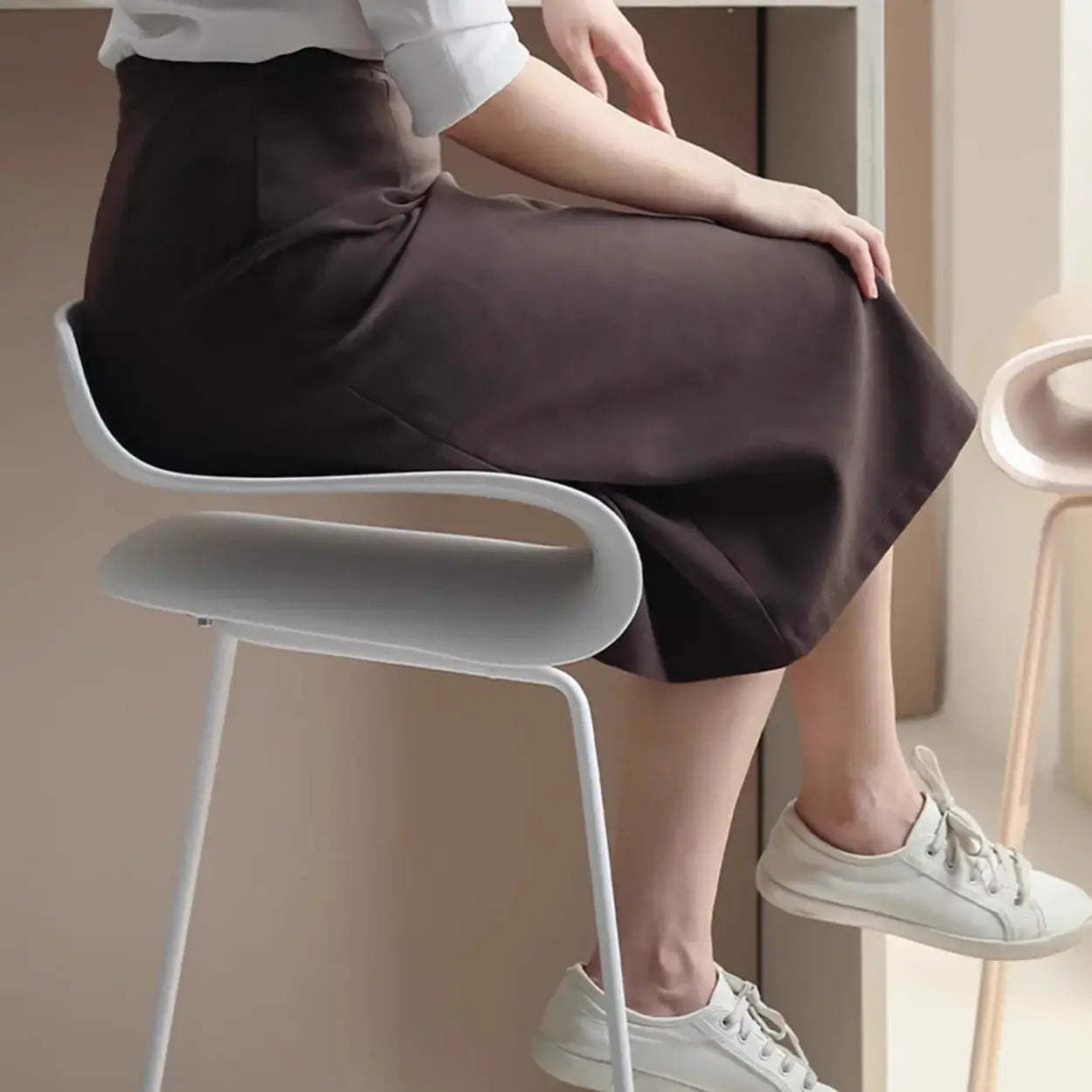 Industrial S-Curve Steel Low Back Armless Bar Stool — White / 2 Piece Set