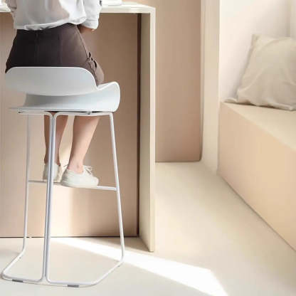 Industrial S-Curve Steel Low Back Armless Bar Stool — White / 2 Piece Set
