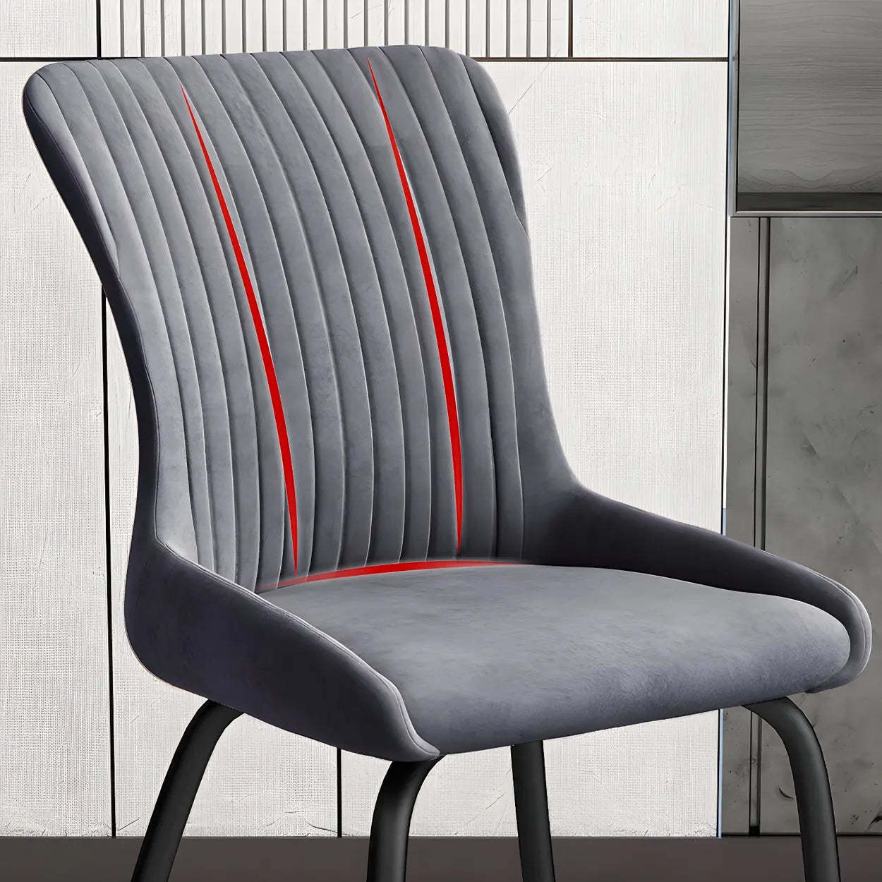 Industrial Upholstered Dining Chair with Metal Legs — Dark Gray / 2 Piece Set