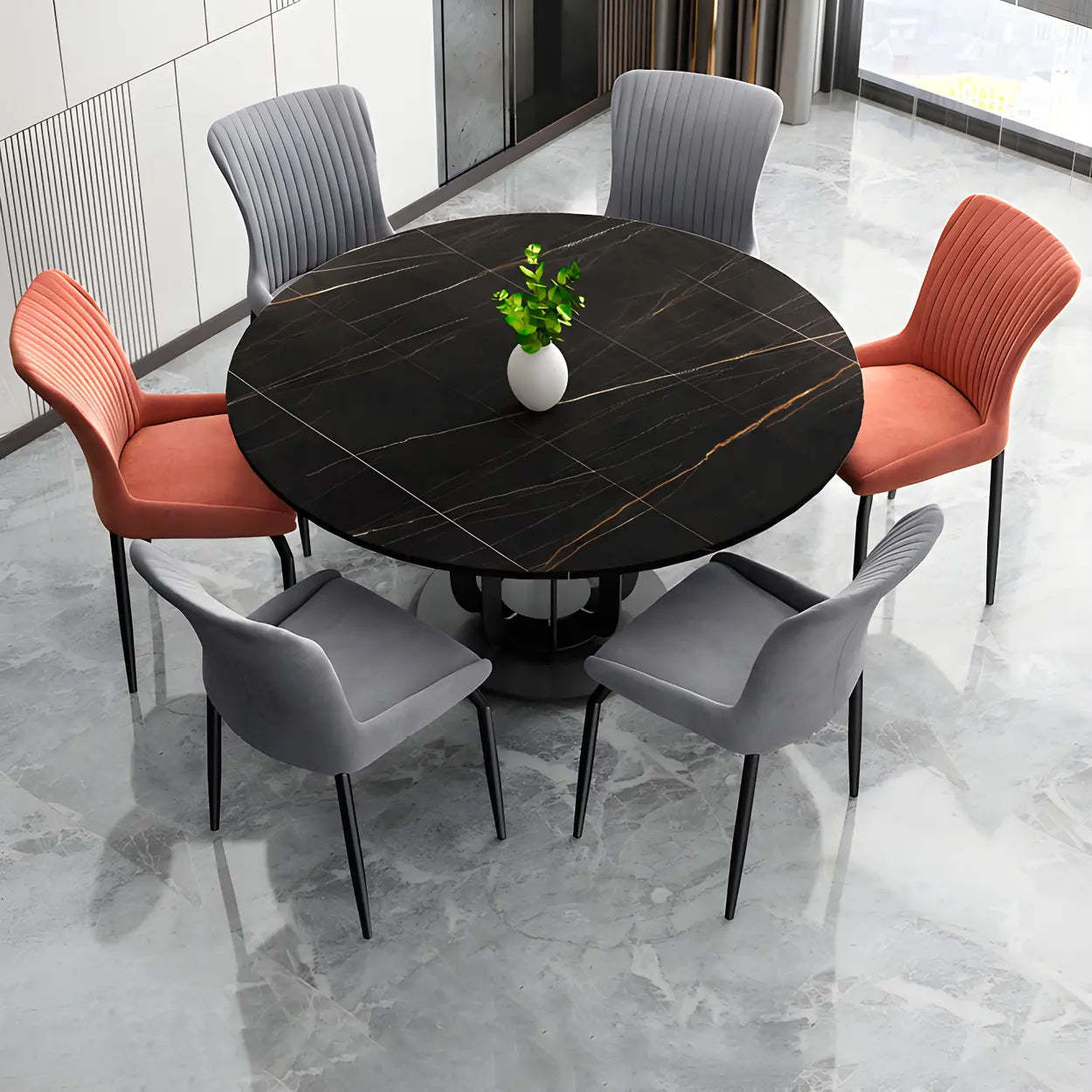 Industrial Upholstered Dining Chair with Metal Legs