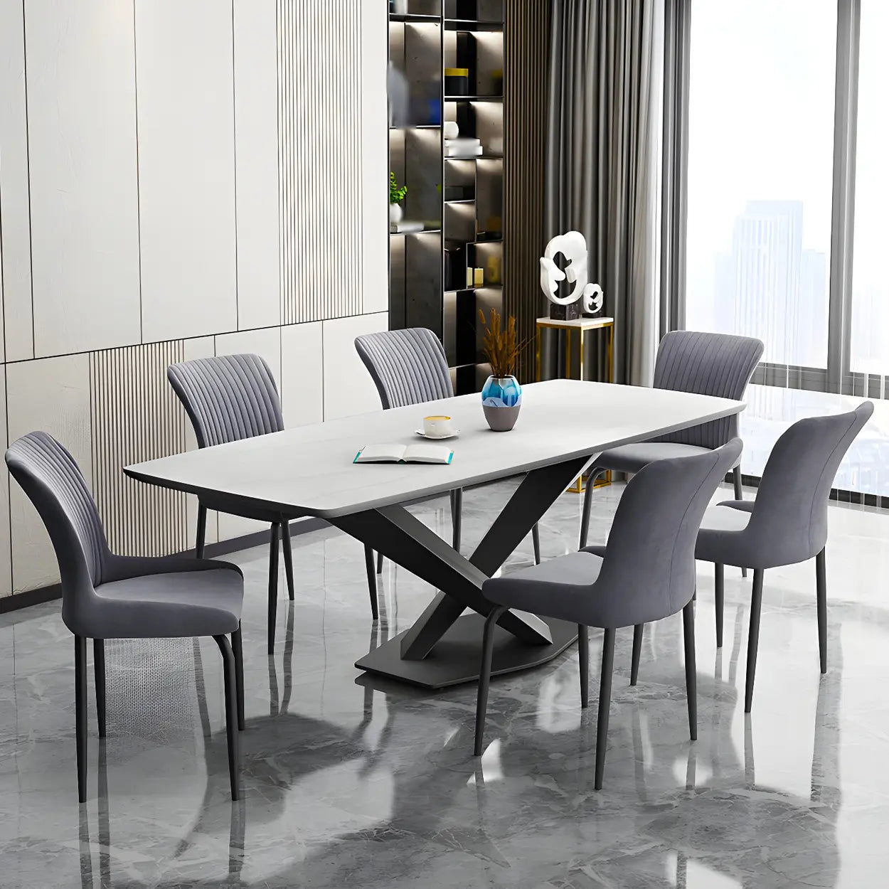 Industrial Upholstered Dining Chair with Metal Legs
