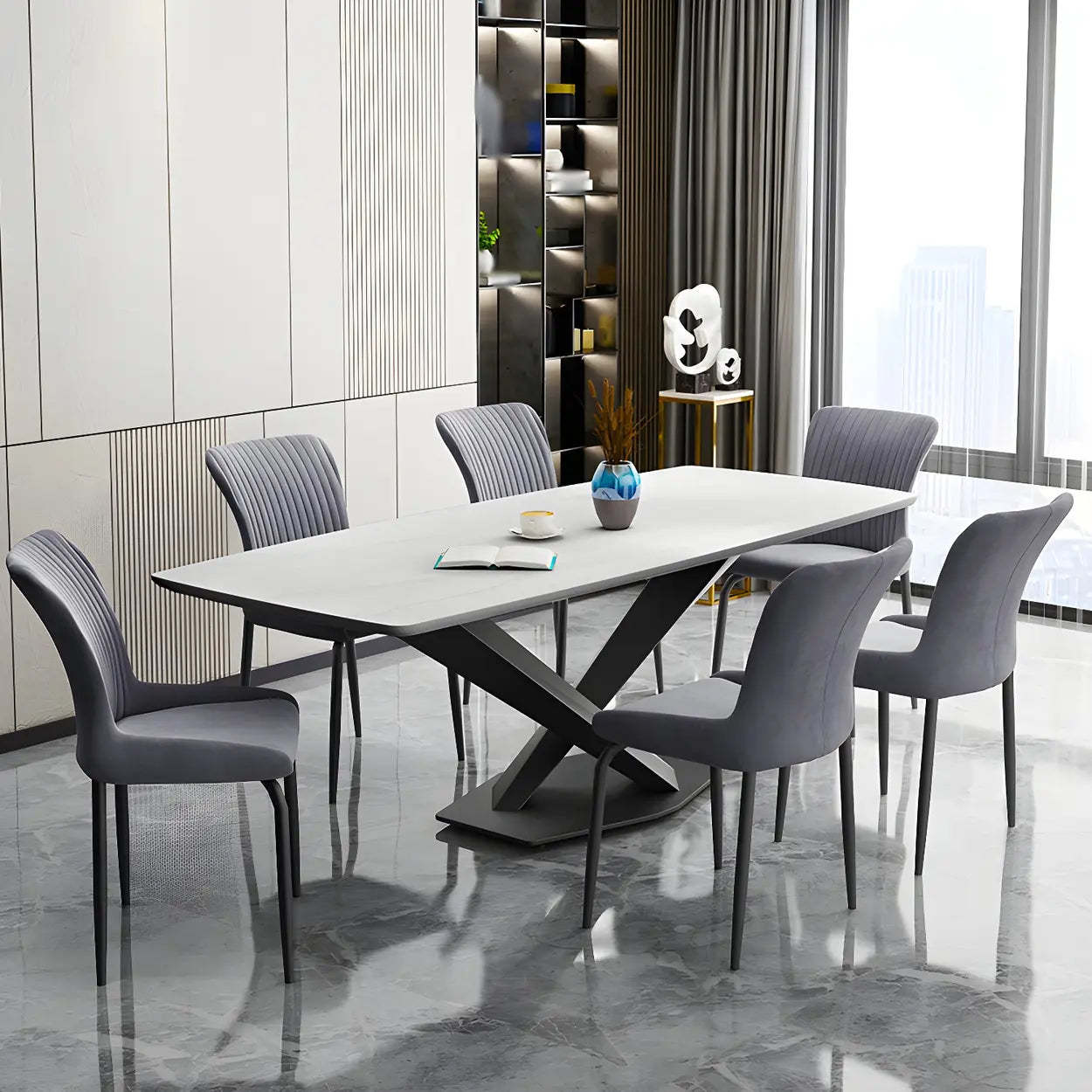 Industrial Upholstered Dining Chair with Metal Legs