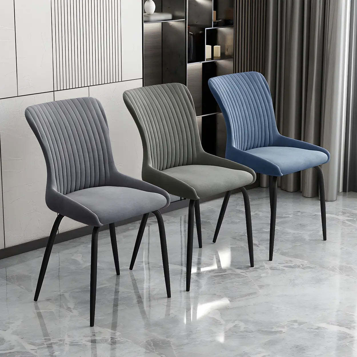 Industrial Upholstered Dining Chair with Metal Legs — Red / 4 Piece Set