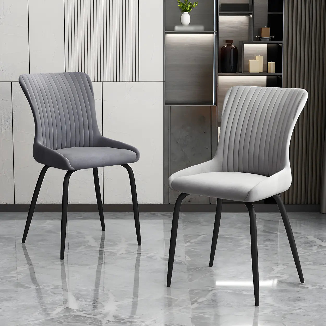 Industrial Upholstered Dining Chair with Metal Legs — Blue / 4 Piece Set