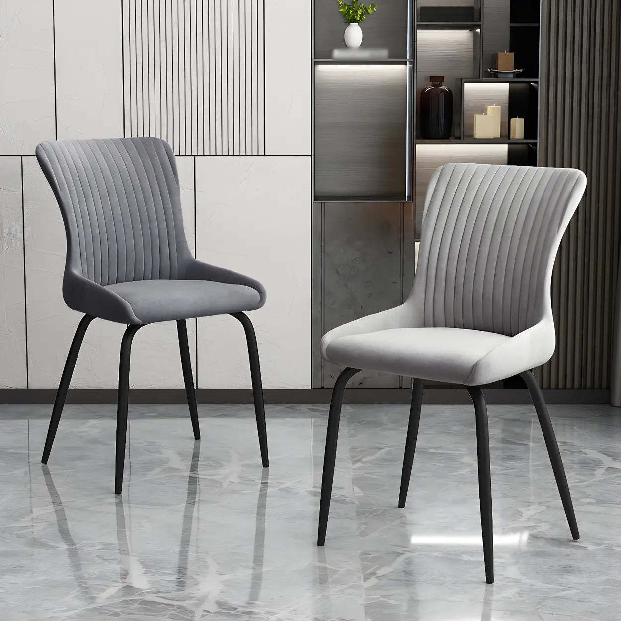 Industrial Upholstered Dining Chair with Metal Legs — Blue / 4 Piece Set