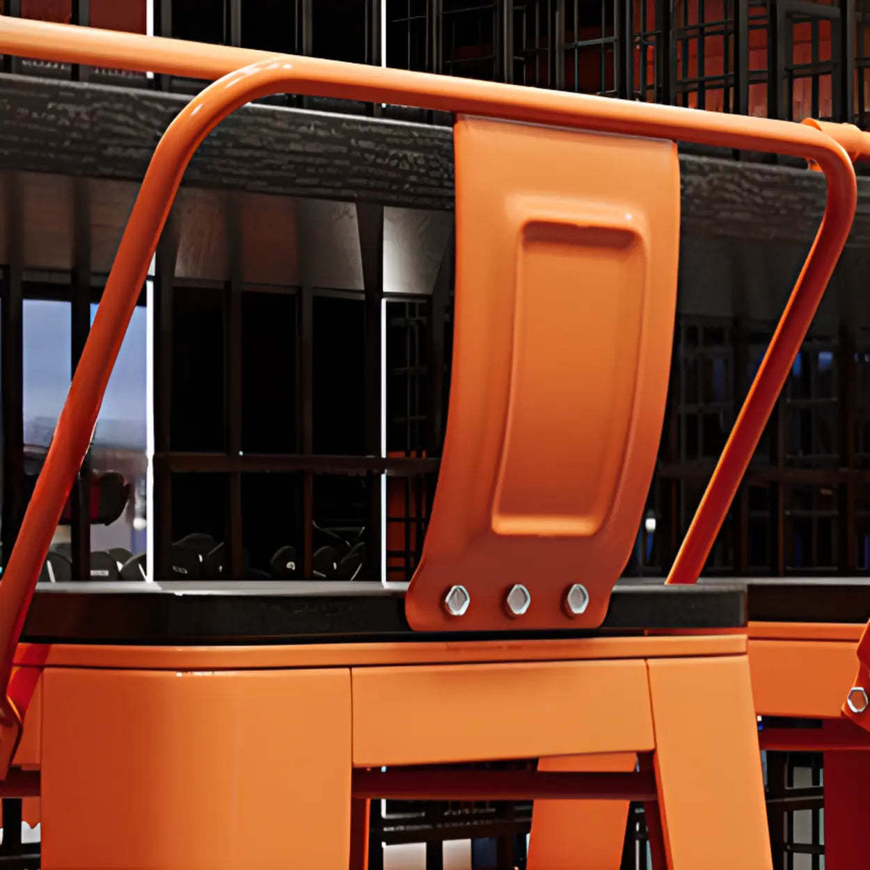 Industrial Spectator Bar Table with Orange Railing