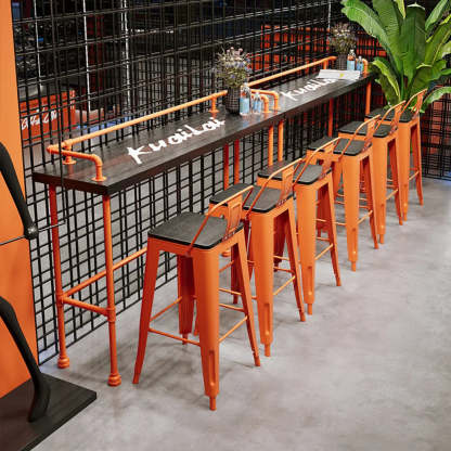 Industrial Spectator Bar Table with Orange Railing — Table Only