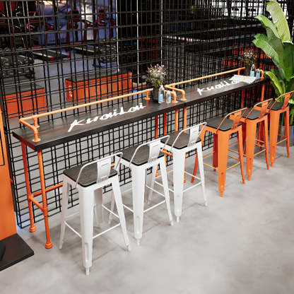 Industrial Spectator Bar Table with Orange Railing — Table Only