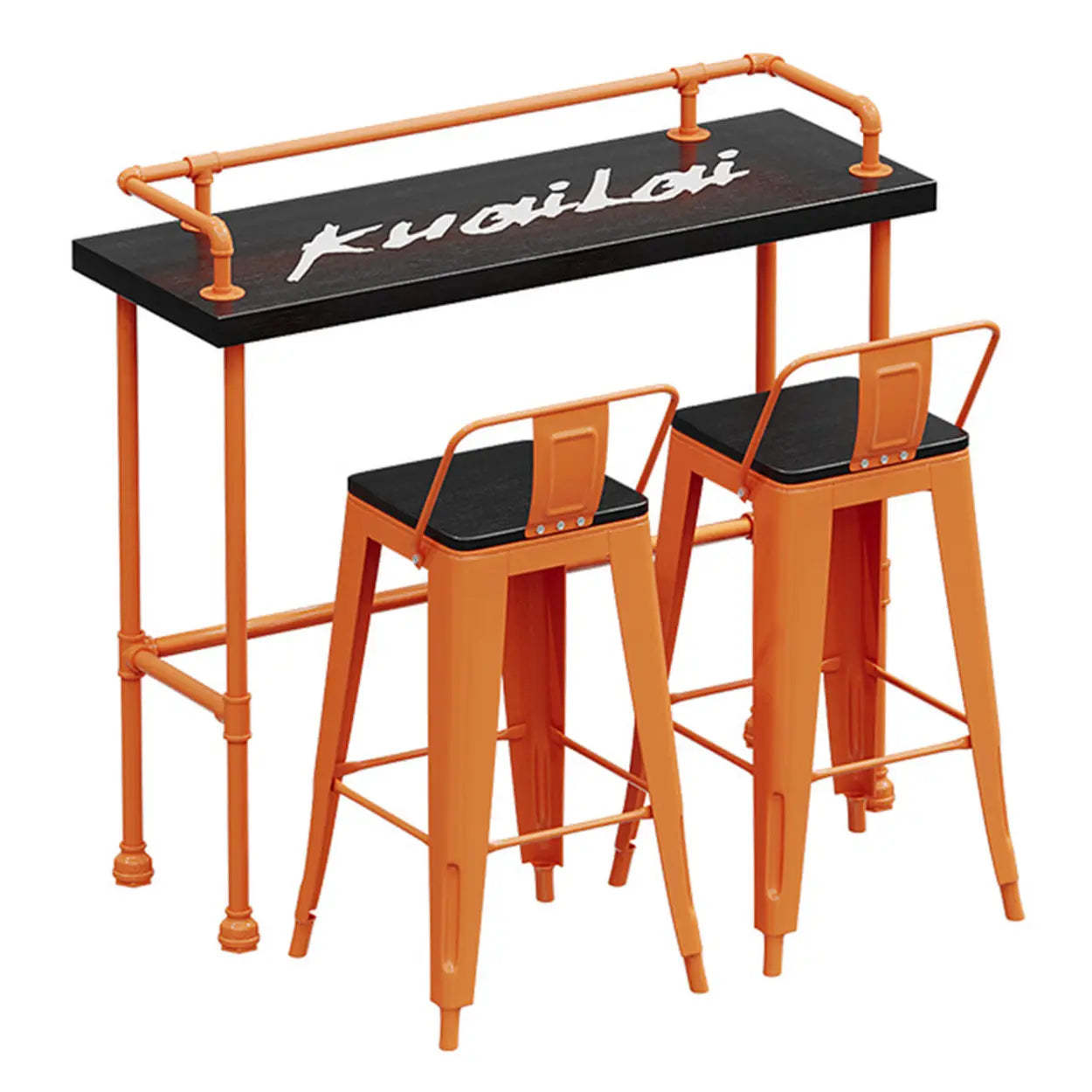 Industrial Spectator Bar Table with Orange Railing