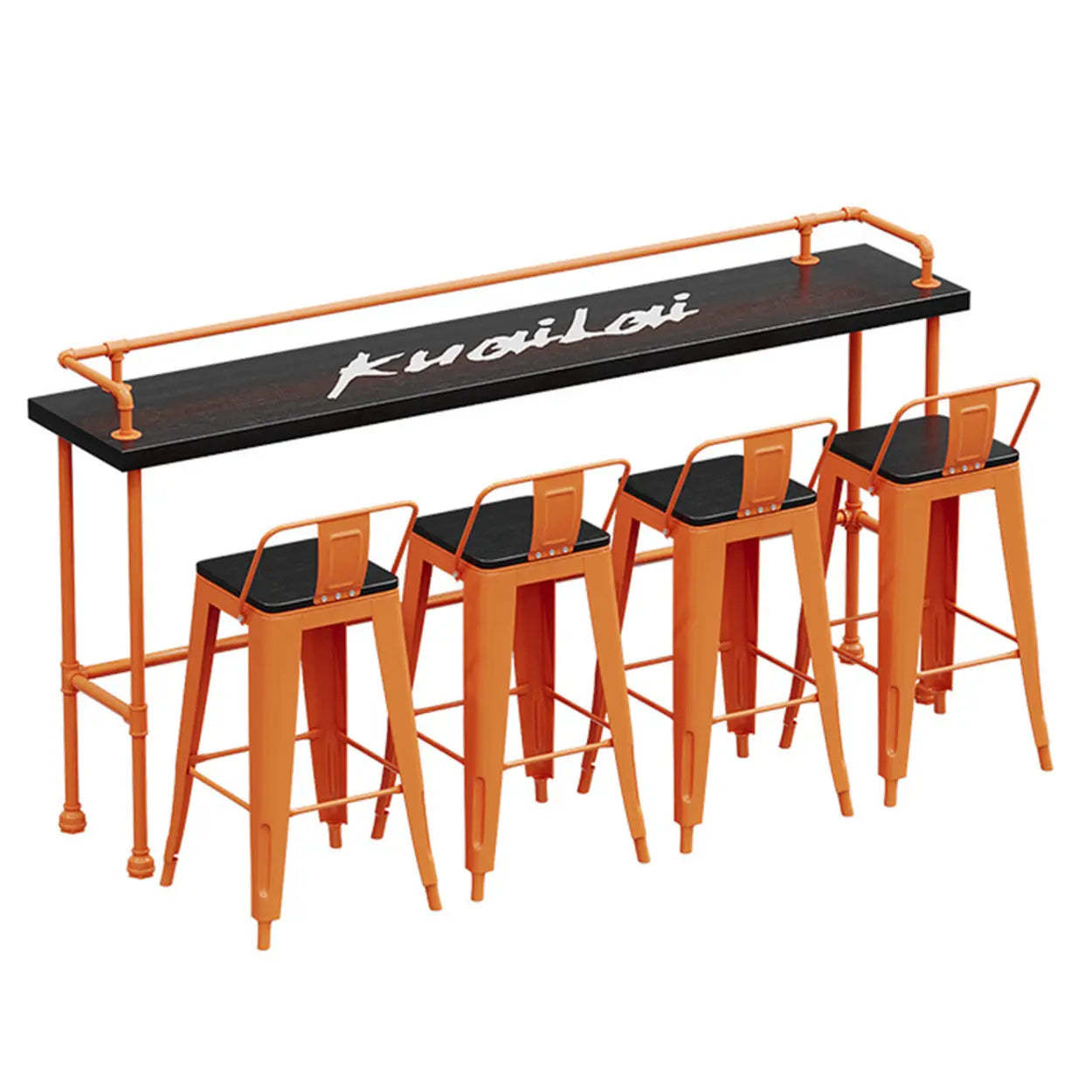 Industrial Spectator Bar Table with Orange Railing