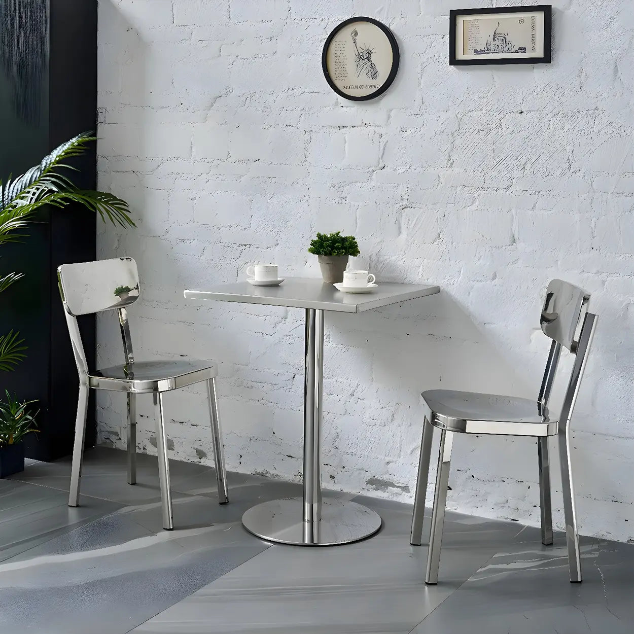 Industrial Square Stainless Steel Silver Dining Table