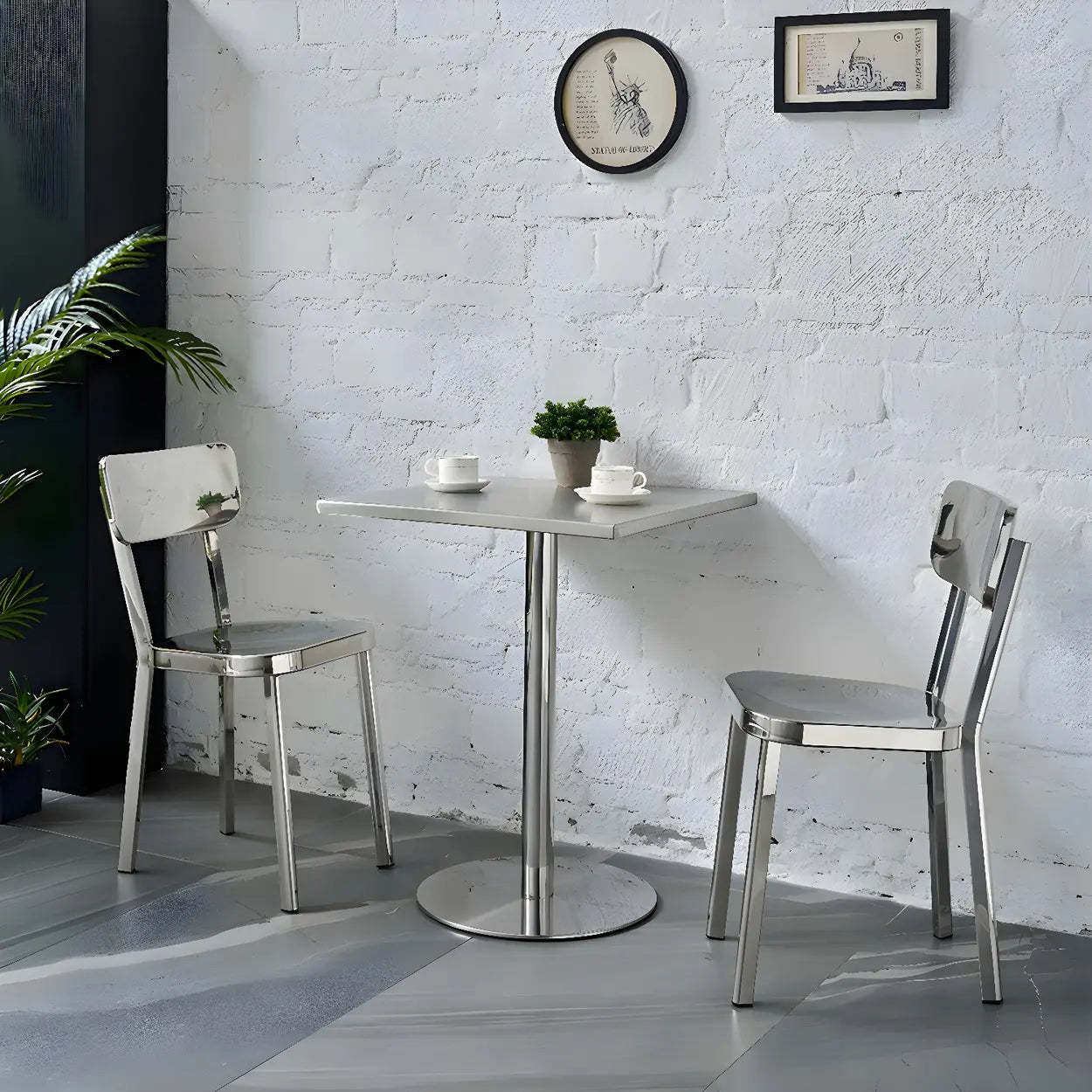 Industrial Square Stainless Steel Silver Dining Table — Table Only