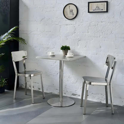 Industrial Square Stainless Steel Silver Dining Table — Table Only