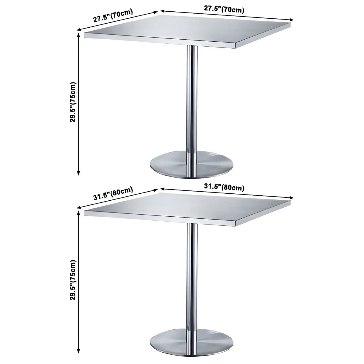 Industrial Square Stainless Steel Silver Dining Table