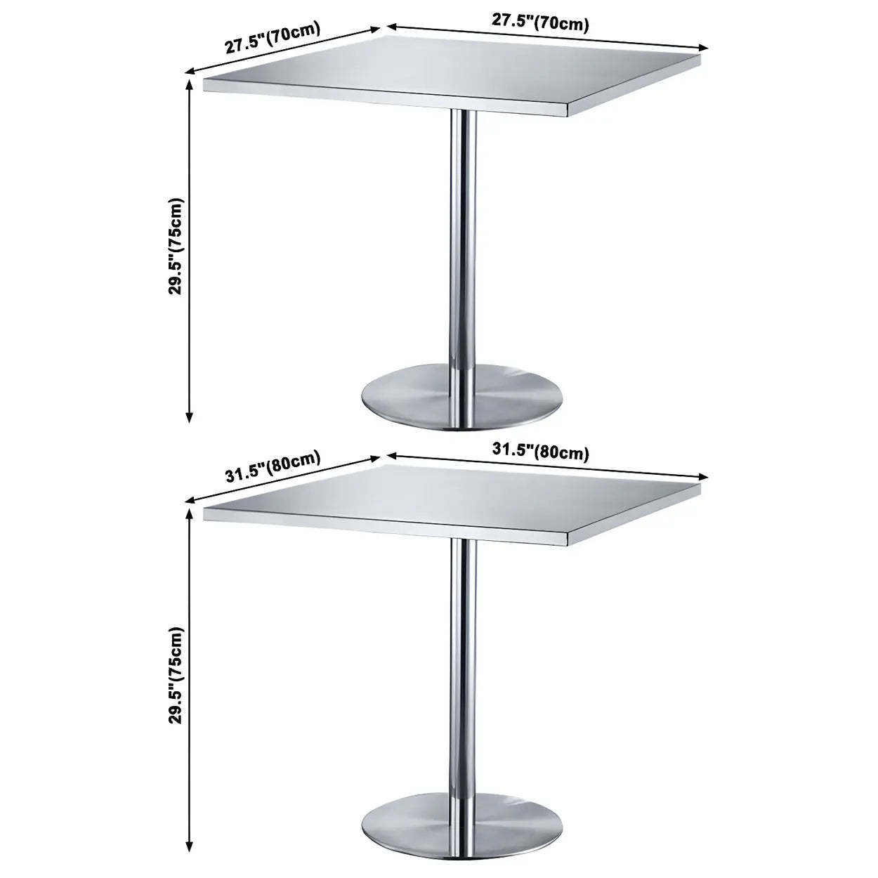 Industrial Square Stainless Steel Silver Dining Table