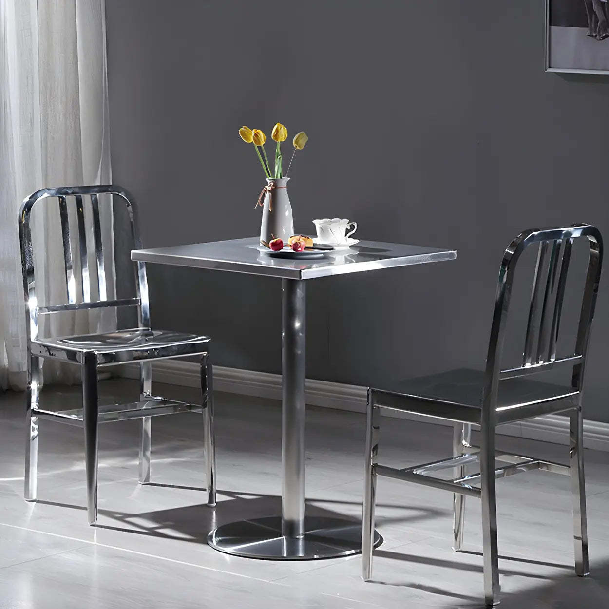 Industrial Square Stainless Steel Silver Dining Table