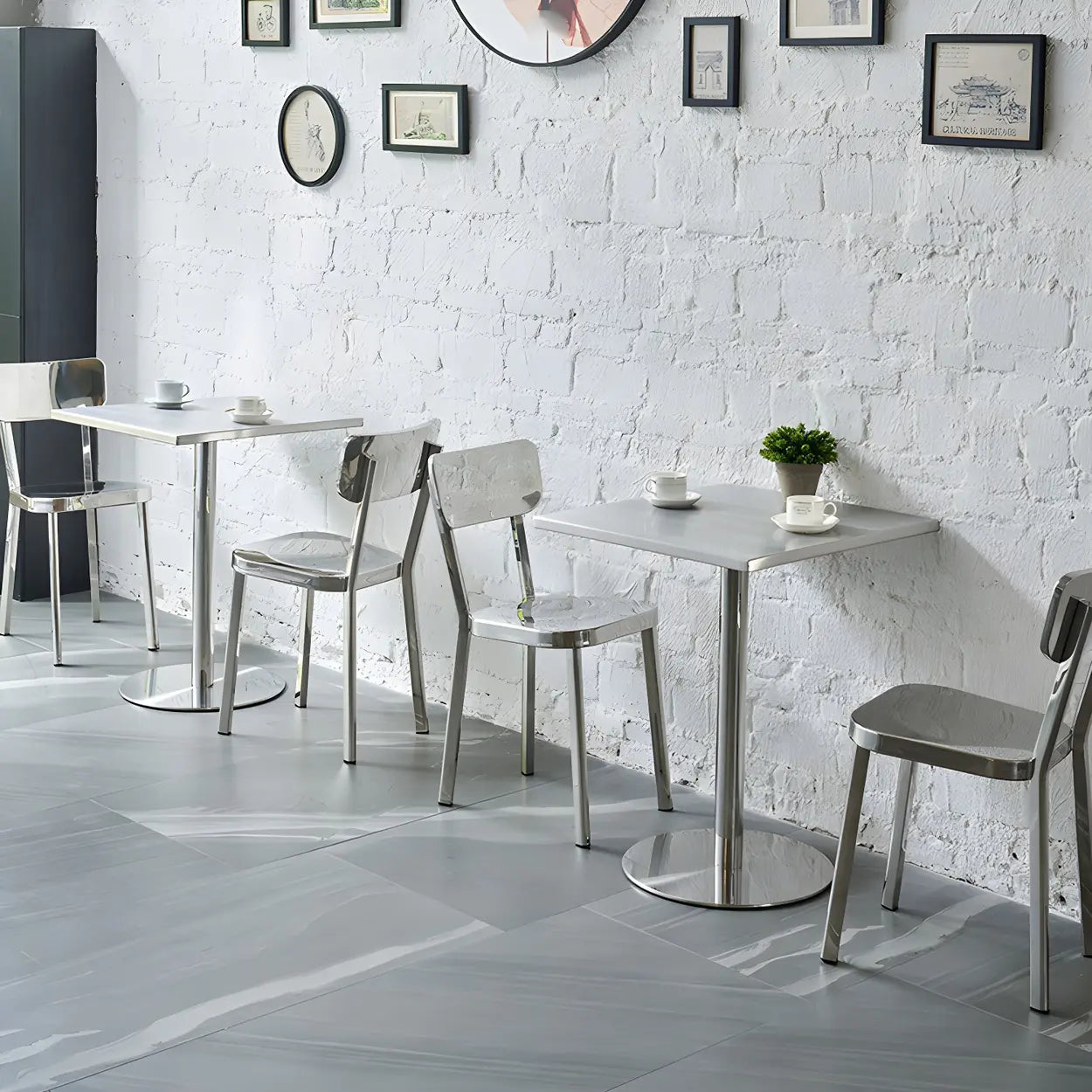 Industrial Square Stainless Steel Silver Dining Table