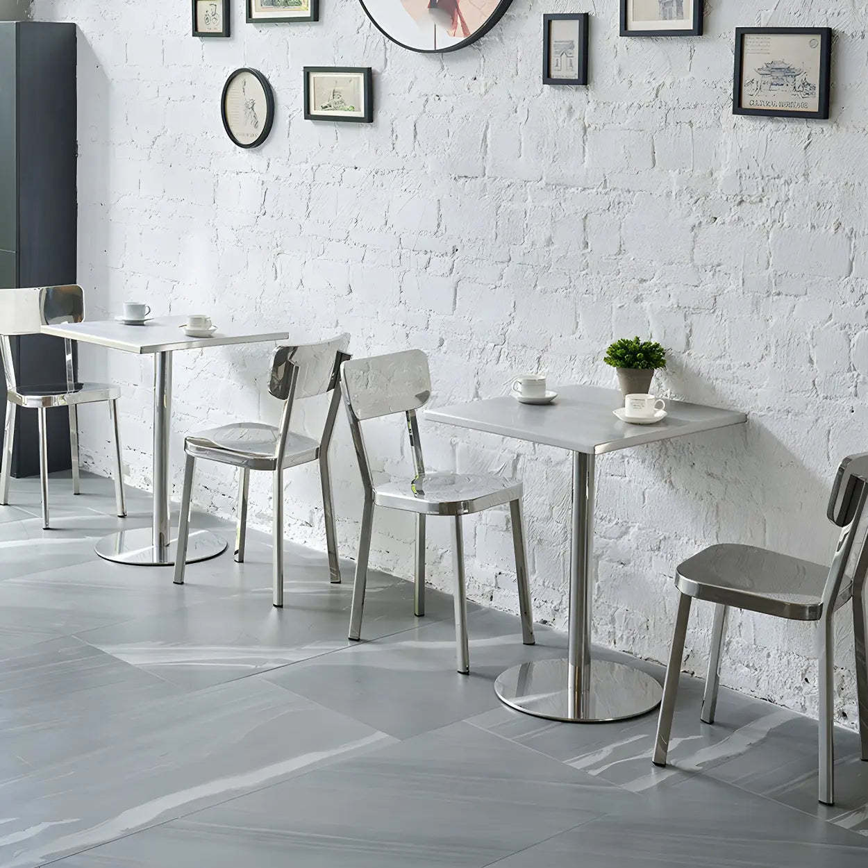 Industrial Square Stainless Steel Silver Dining Table