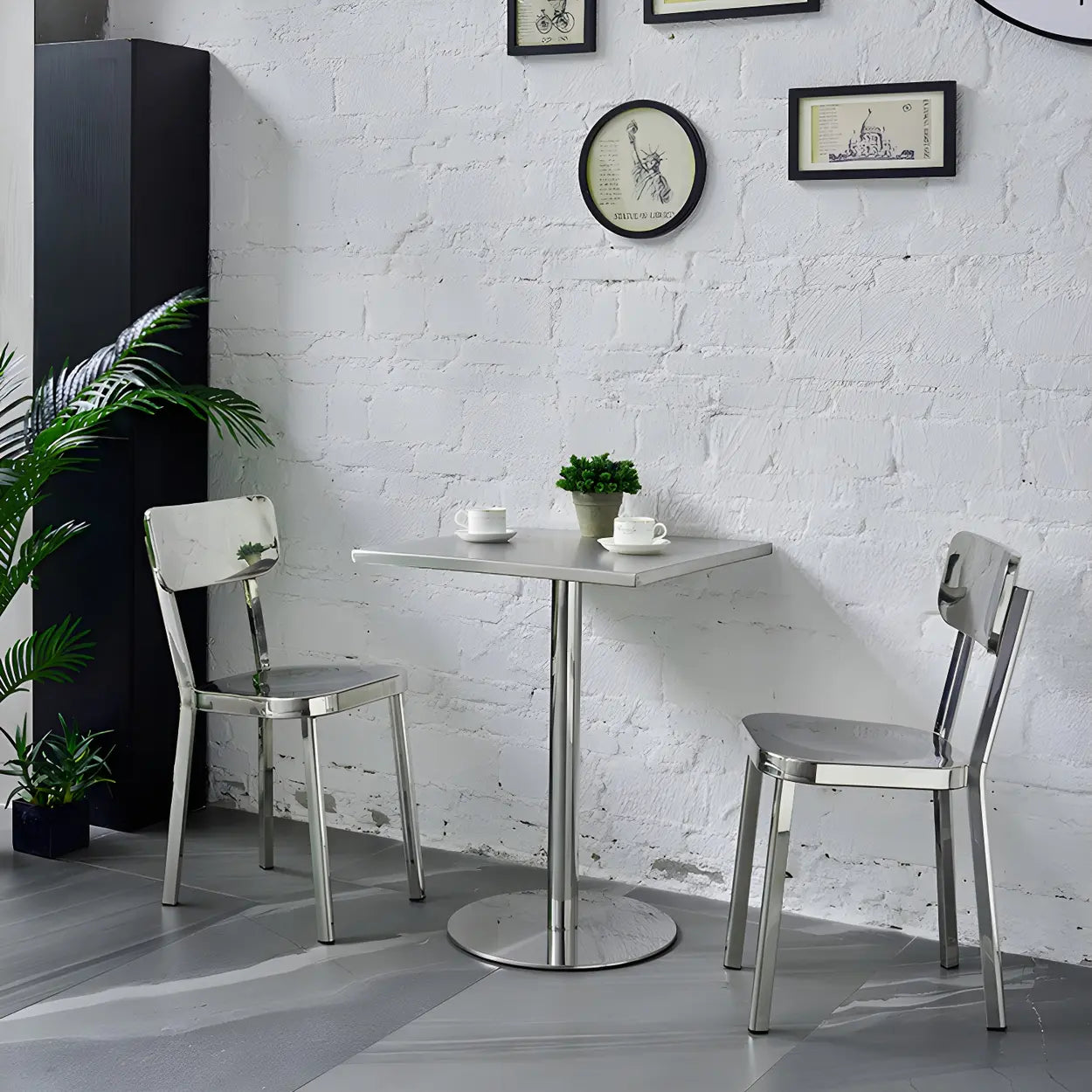 Industrial Square Stainless Steel Silver Dining Table