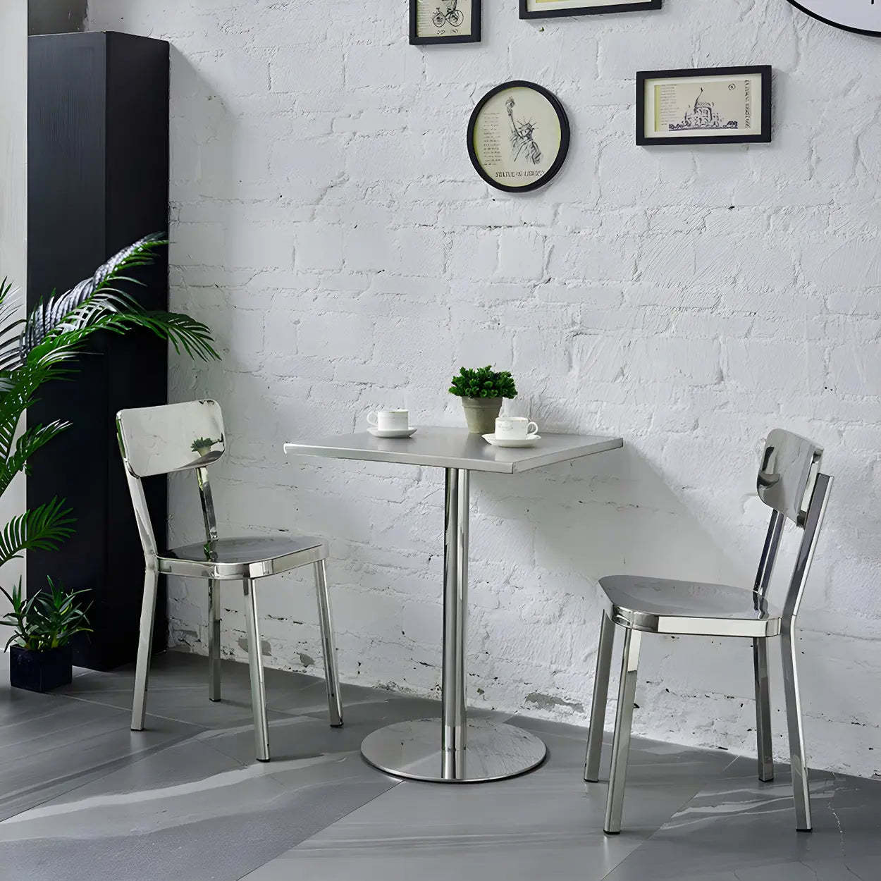 Industrial Square Stainless Steel Silver Dining Table