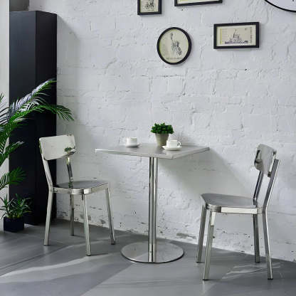 Industrial Square Stainless Steel Silver Dining Table