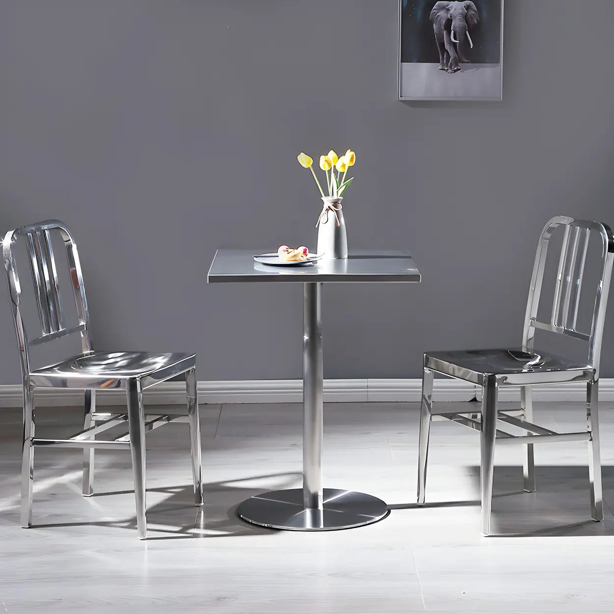 Industrial Square Stainless Steel Silver Dining Table