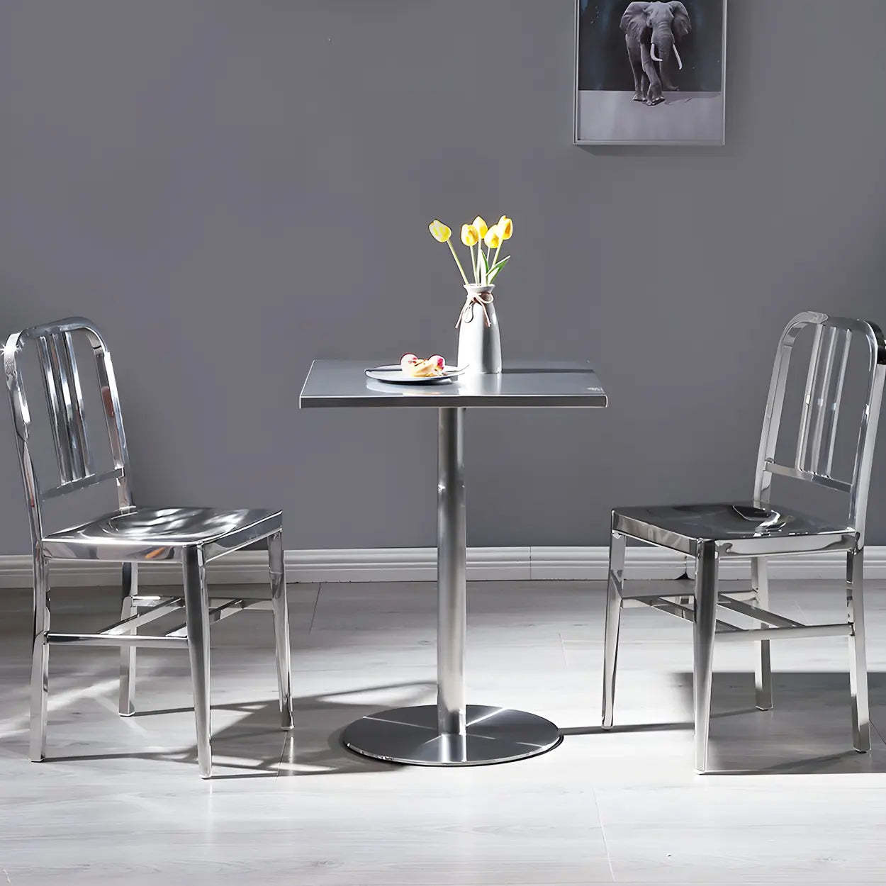 Industrial Square Stainless Steel Silver Dining Table