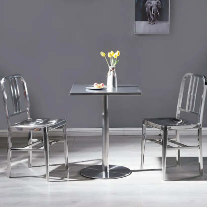 Industrial Square Stainless Steel Silver Dining Table