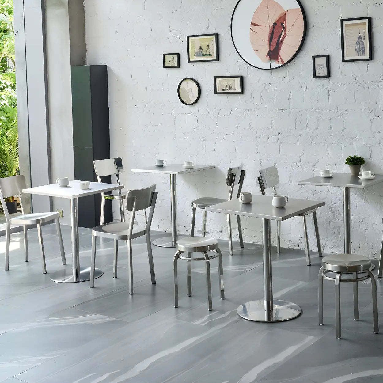 Industrial Square Stainless Steel Silver Dining Table
