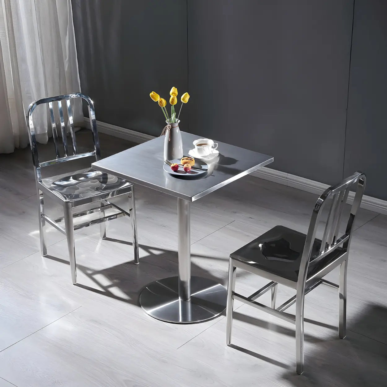 Industrial Square Stainless Steel Silver Dining Table