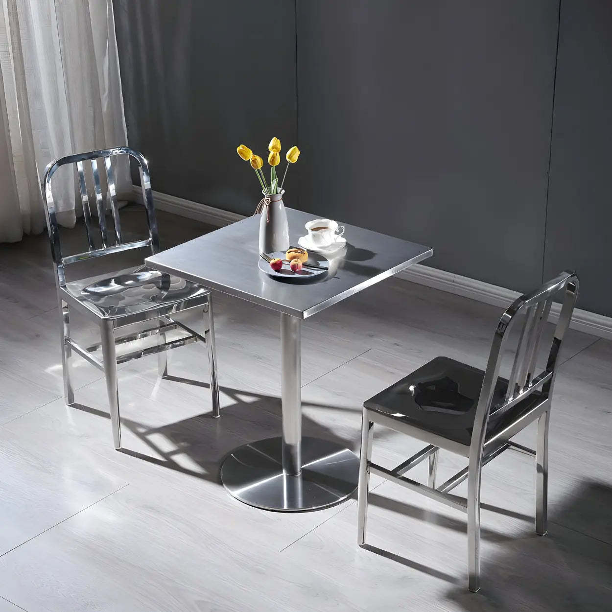 Industrial Square Stainless Steel Silver Dining Table