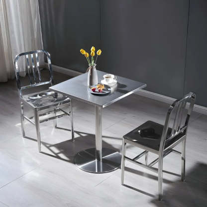 Industrial Square Stainless Steel Silver Dining Table