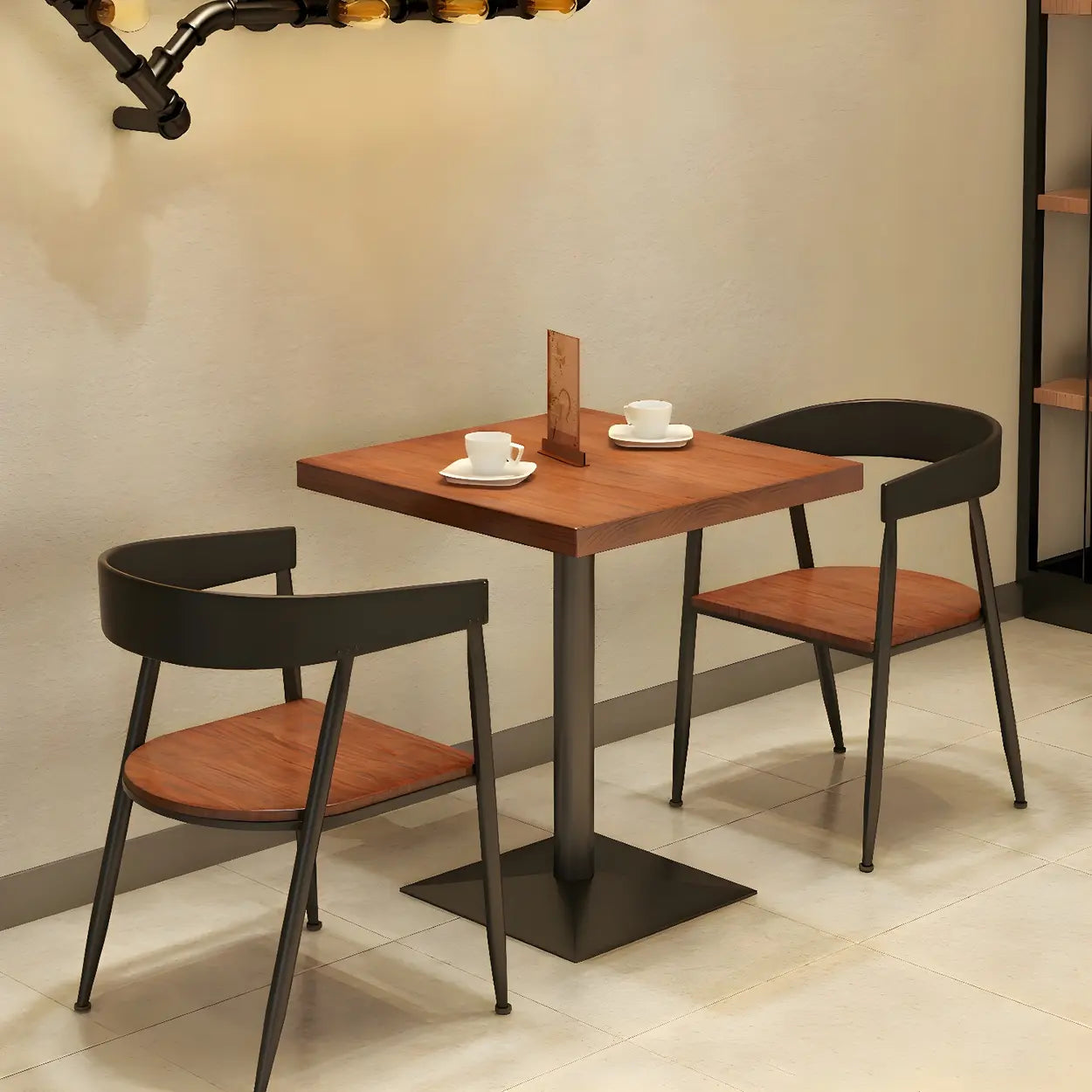 Industrial Square Brown Wood Dining Table — Table Only