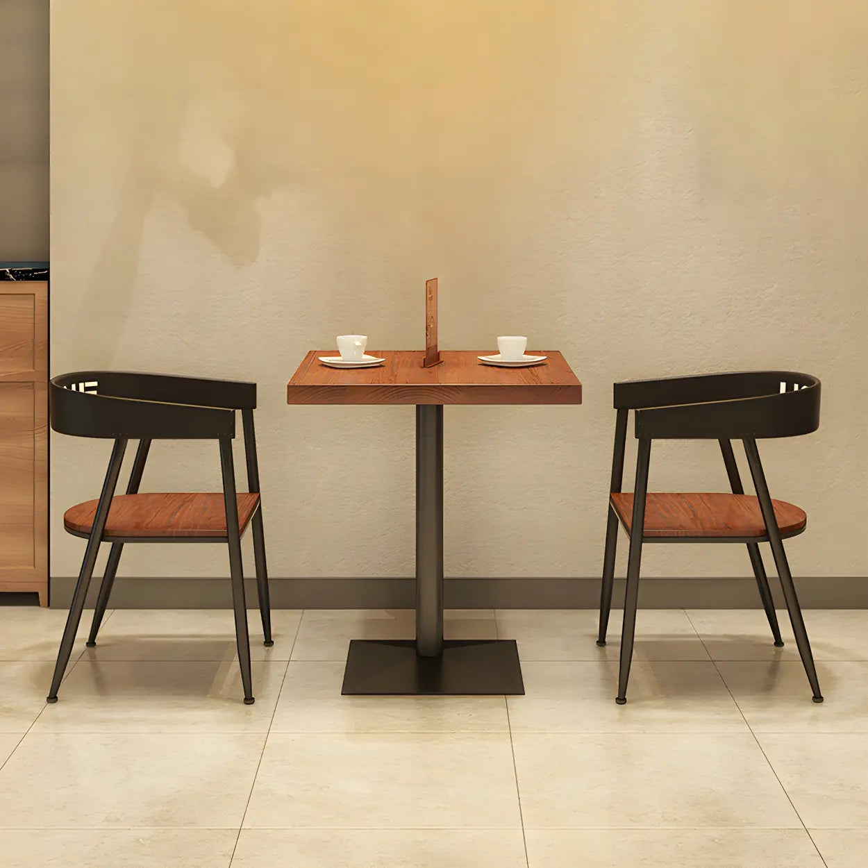 Industrial Square Brown Wood Dining Table — Table Only