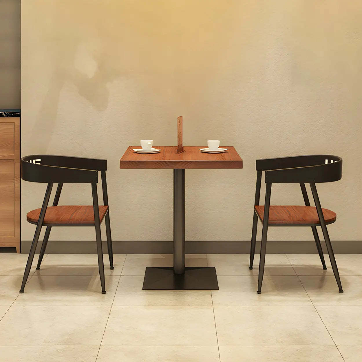 Industrial Square Brown Wood Dining Table — Table Only
