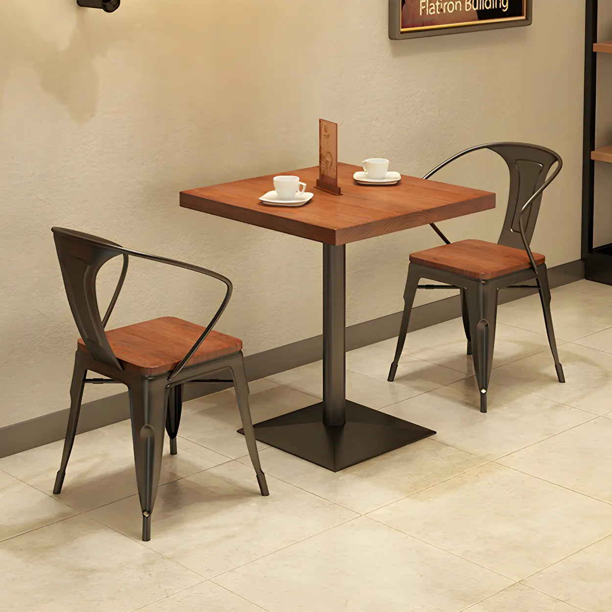 Industrial Square Brown Wood Dining Table