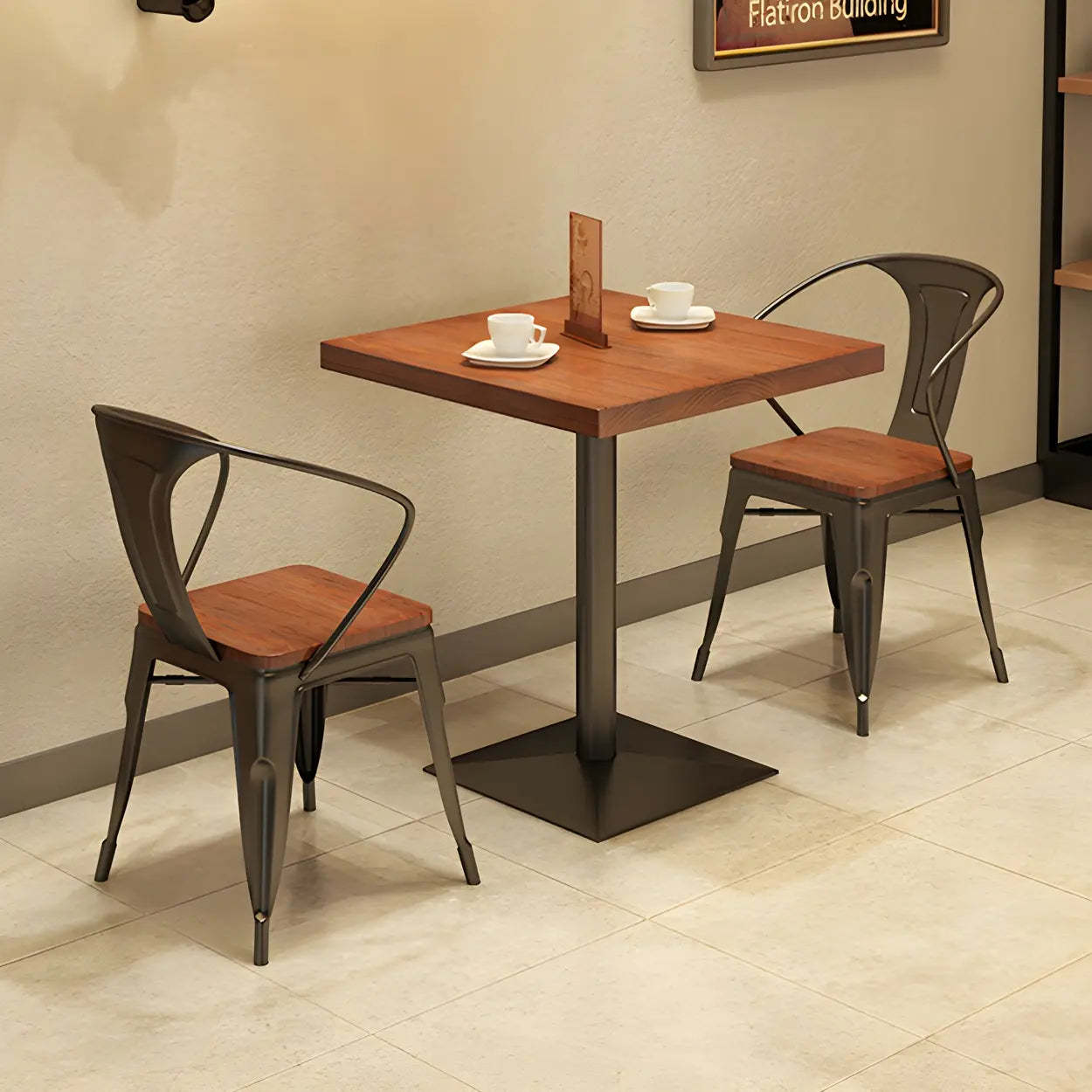 Industrial Square Brown Wood Dining Table