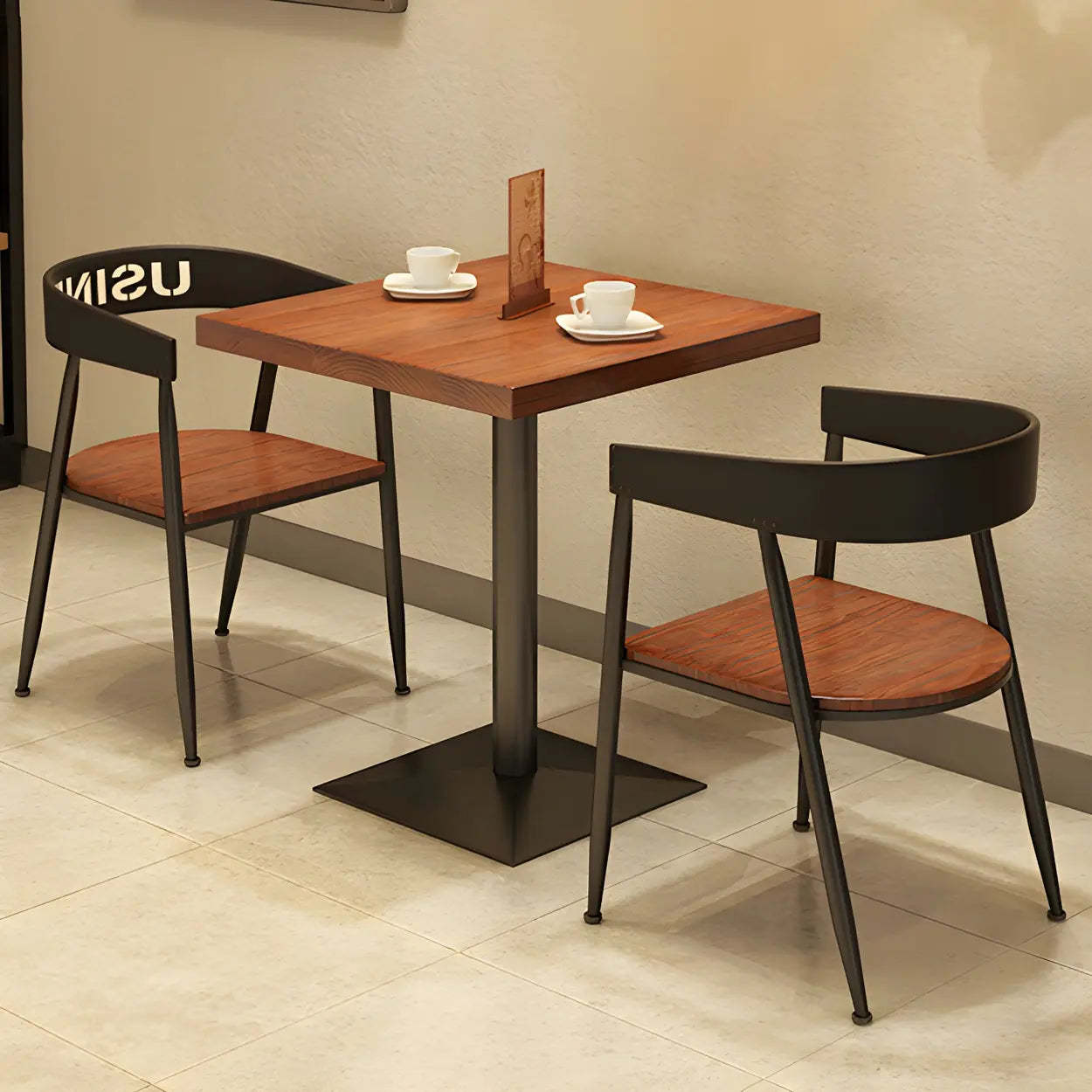 Industrial Square Brown Wood Dining Table